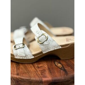Dansko White Metallic Buckle Wedge Sandals Women Open Toe Comfort Slide Shoes 41